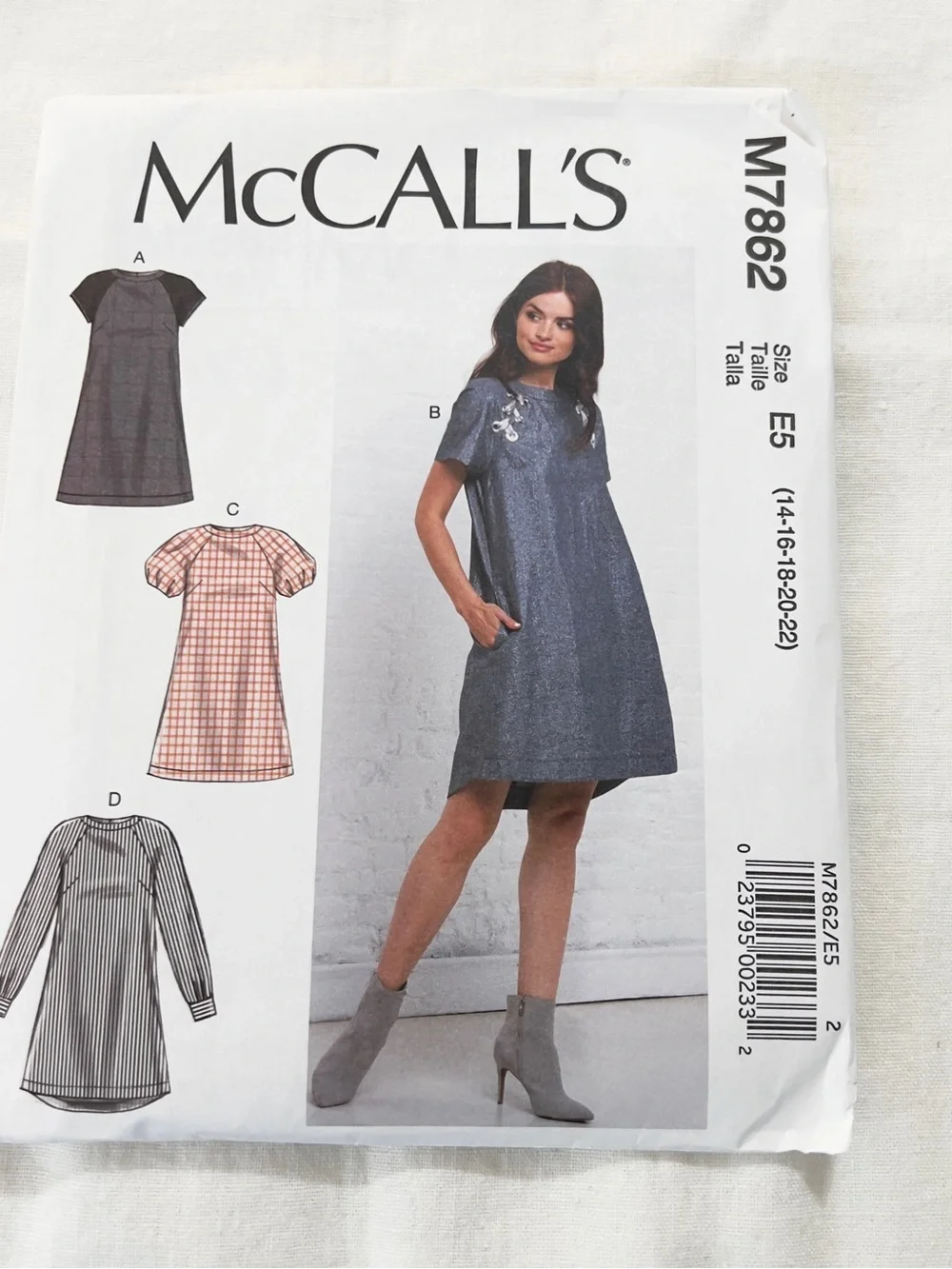 McCall’s M7862 Sewing Pattern Misses Shift Dress Size E5 14-22 Uncut